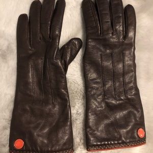 EUC Coach Brown Leather Cashmere Lined Gloves